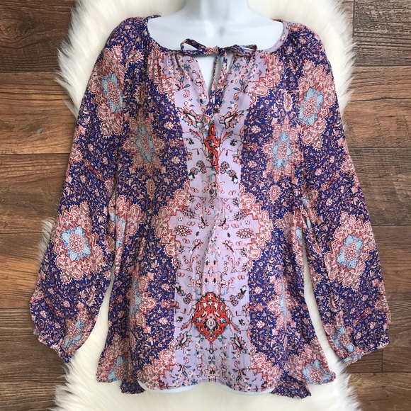 Lucky Brand Tops - Lucky Brand Tile Print Blouse XL 7W42586 Pink N1